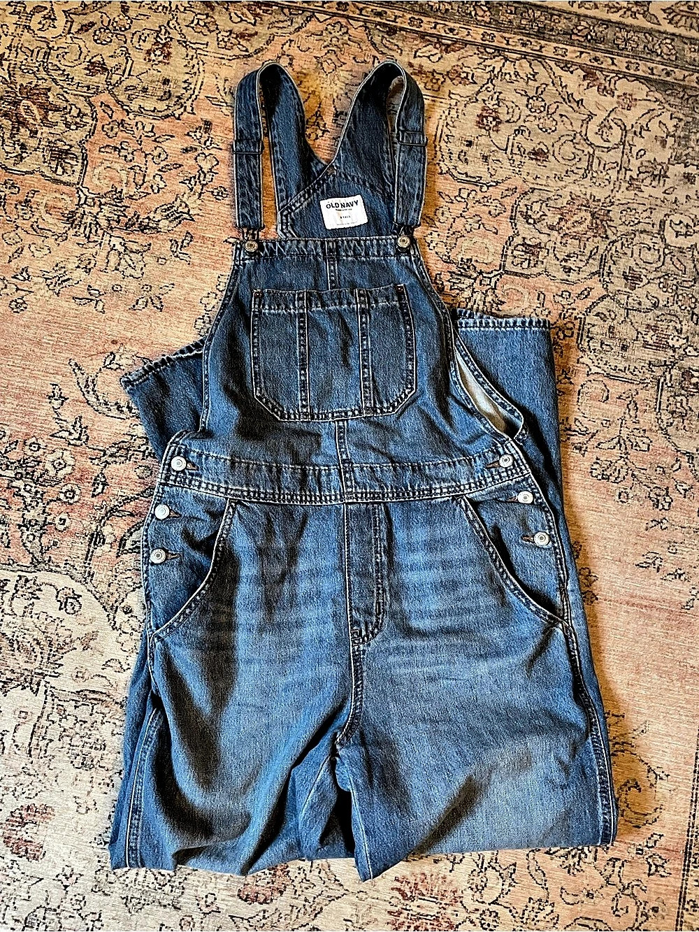 Old Navy Women’s Baggy Wide-Leg Jean Overalls Blue 8 Tall
